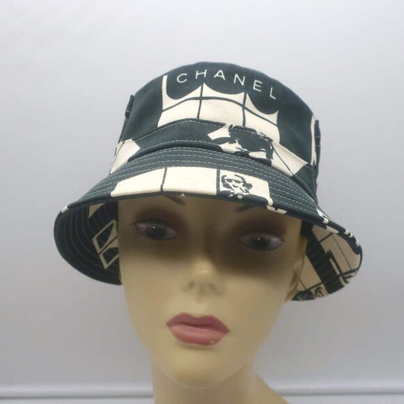 Chanel Window Print Bucket Hat Black & White Canvas Size Medium - Picture 1 of 6